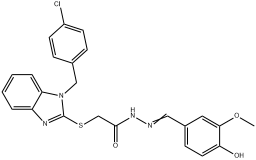 2-{[1-(4-chlorobenzyl)-1H-benzimidazol-2-yl]sulfanyl}-N'-(4-hydroxy-3-methoxybenzylidene)acetohydrazide 结构式