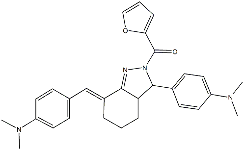 N-{4-[7-[4-(dimethylamino)benzylidene]-2-(2-furoyl)-3,3a,4,5,6,7-hexahydro-2H-indazol-3-yl]phenyl}-N,N-dimethylamine Struktur