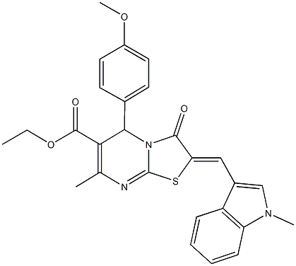 ethyl 5-(4-methoxyphenyl)-7-methyl-2-[(1-methyl-1H-indol-3-yl)methylene]-3-oxo-2,3-dihydro-5H-[1,3]thiazolo[3,2-a]pyrimidine-6-carboxylate Structure