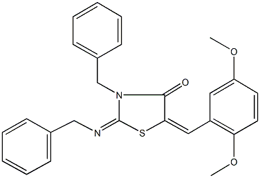 3-benzyl-2-(benzylimino)-5-(2,5-dimethoxybenzylidene)-1,3-thiazolidin-4-one 化学構造式