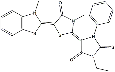 2-(1-ethyl-5-oxo-3-phenyl-2-thioxo-4-imidazolidinylidene)-3-methyl-5-(3-methyl-1,3-benzothiazol-2(3H)-ylidene)-1,3-thiazolidin-4-one,306316-70-1,结构式