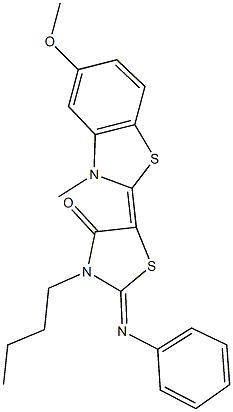 3-butyl-5-(5-methoxy-3-methyl-1,3-benzothiazol-2(3H)-ylidene)-2-(phenylimino)-1,3-thiazolidin-4-one 结构式
