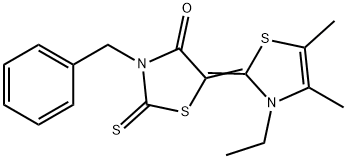 3-benzyl-5-(3-ethyl-4,5-dimethyl-1,3-thiazol-2(3H)-ylidene)-2-thioxo-1,3-thiazolidin-4-one Struktur