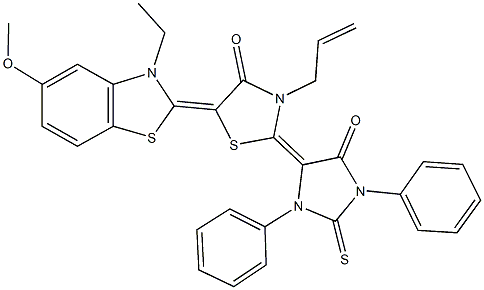 3-allyl-5-(3-ethyl-5-methoxy-1,3-benzothiazol-2(3H)-ylidene)-2-(5-oxo-1,3-diphenyl-2-thioxo-4-imidazolidinylidene)-1,3-thiazolidin-4-one Structure