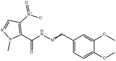 N'-(3,4-dimethoxybenzylidene)-4-nitro-1-methyl-1H-pyrazole-5-carbohydrazide Struktur