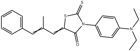 3-[4-(diethylamino)phenyl]-5-(2-methyl-3-phenyl-2-propenylidene)-2-thioxo-1,3-thiazolidin-4-one Struktur