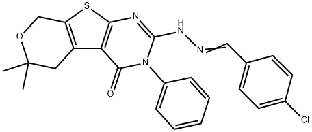 4-chlorobenzaldehyde (6,6-dimethyl-4-oxo-3-phenyl-3,5,6,8-tetrahydro-4H-pyrano[4',3':4,5]thieno[2,3-d]pyrimidin-2-yl)hydrazone,306326-29-4,结构式