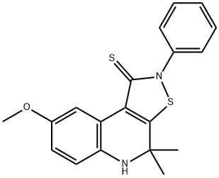 8-methoxy-4,4-dimethyl-2-phenyl-4,5-dihydroisothiazolo[5,4-c]quinoline-1(2H)-thione Structure