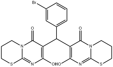 7-[(3-bromophenyl)(8-hydroxy-6-oxo-3,4-dihydro-2H,6H-pyrimido[2,1-b][1,3]thiazin-7-yl)methyl]-8-hydroxy-3,4-dihydro-2H,6H-pyrimido[2,1-b][1,3]thiazin-6-one 化学構造式