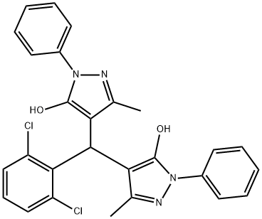 4-[(2,6-dichlorophenyl)(5-hydroxy-3-methyl-1-phenyl-1H-pyrazol-4-yl)methyl]-3-methyl-1-phenyl-1H-pyrazol-5-ol Struktur