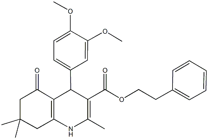 2-phenylethyl 4-(3,4-dimethoxyphenyl)-2,7,7-trimethyl-5-oxo-1,4,5,6,7,8-hexahydro-3-quinolinecarboxylate 化学構造式