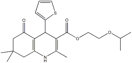 2-isopropoxyethyl 2,7,7-trimethyl-5-oxo-4-(2-thienyl)-1,4,5,6,7,8-hexahydro-3-quinolinecarboxylate Structure