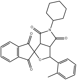 5-cyclohexyl-1-(2-methylphenyl)-3a,6a-dihydrosprio[1H-furo[3,4-c]pyrrole-3,2'-(1'H)-indene]-1',3',4,6(2'H,3H,5H)-tetrone Struktur