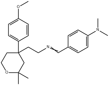 N-[4-(dimethylamino)benzylidene]-N-{2-[4-(4-methoxyphenyl)-2,2-dimethyltetrahydro-2H-pyran-4-yl]ethyl}amine 化学構造式
