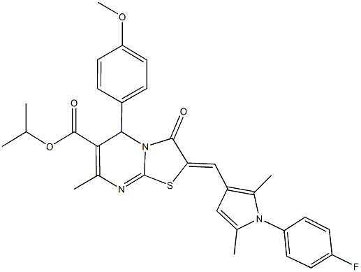 isopropyl 2-{[1-(4-fluorophenyl)-2,5-dimethyl-1H-pyrrol-3-yl]methylene}-5-(4-methoxyphenyl)-7-methyl-3-oxo-2,3-dihydro-5H-[1,3]thiazolo[3,2-a]pyrimidine-6-carboxylate Structure