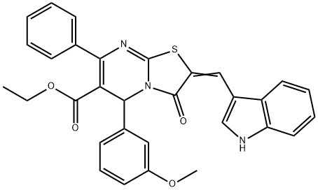 ethyl 2-(1H-indol-3-ylmethylene)-5-(3-methoxyphenyl)-3-oxo-7-phenyl-2,3-dihydro-5H-[1,3]thiazolo[3,2-a]pyrimidine-6-carboxylate Structure