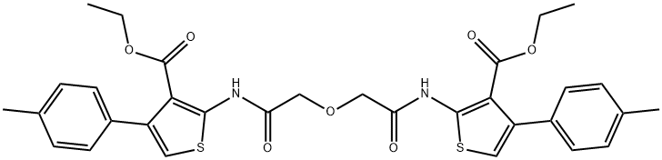 ethyl 2-{[(2-{[3-(ethoxycarbonyl)-4-(4-methylphenyl)-2-thienyl]amino}-2-oxoethoxy)acetyl]amino}-4-(4-methylphenyl)-3-thiophenecarboxylate 化学構造式