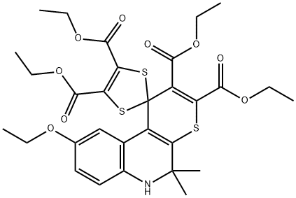 tetraethyl 9-(ethyloxy)-5,5-dimethyl-5,6-dihydrospiro(1H-thiopyrano[2,3-c]quinoline-1,2'-[1,3]-dithiole)-2,3,4',5'-tetracarboxylate Structure