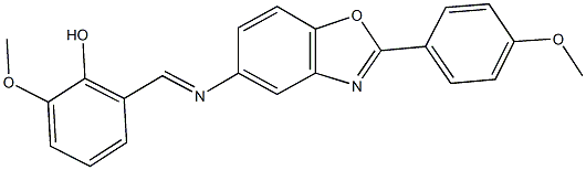 2-methoxy-6-({[2-(4-methoxyphenyl)-1,3-benzoxazol-5-yl]imino}methyl)phenol Struktur