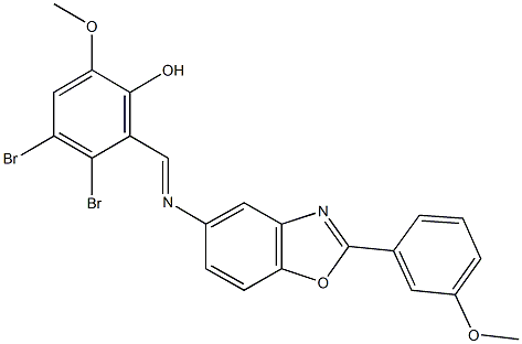 3,4-dibromo-6-methoxy-2-({[2-(3-methoxyphenyl)-1,3-benzoxazol-5-yl]imino}methyl)phenol 结构式