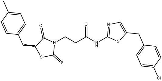 N-[5-(4-chlorobenzyl)-1,3-thiazol-2-yl]-3-[5-(4-methylbenzylidene)-4-oxo-2-thioxo-1,3-thiazolidin-3-yl]propanamide 化学構造式