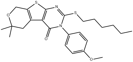 2-(hexylsulfanyl)-3-(4-methoxyphenyl)-6,6-dimethyl-3,5,6,8-tetrahydro-4H-pyrano[4',3':4,5]thieno[2,3-d]pyrimidin-4-one|