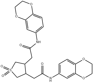N-(2,3-dihydro-1,4-benzodioxin-6-yl)-2-{4-[2-(2,3-dihydro-1,4-benzodioxin-6-ylamino)-2-oxoethyl]-1,1-dioxidotetrahydro-3-thienyl}acetamide 化学構造式