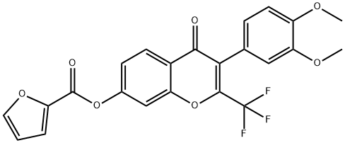 3-(3,4-dimethoxyphenyl)-4-oxo-2-(trifluoromethyl)-4H-chromen-7-yl 2-furoate 化学構造式
