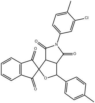 5-(3-chloro-4-methylphenyl)-1-(4-methylphenyl)-3a,6a-dihydrosprio[1H-furo[3,4-c]pyrrole-3,2'-(1'H)-indene]-1',3',4,6(2'H,3H,5H)-tetrone,308105-53-5,结构式