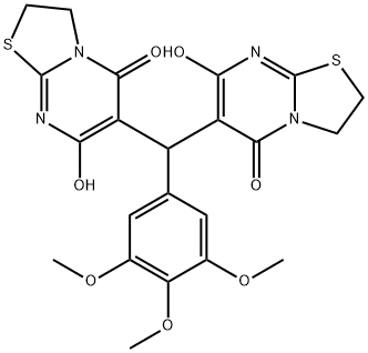 7-hydroxy-6-[(7-hydroxy-5-oxo-2,3-dihydro-5H-[1,3]thiazolo[3,2-a]pyrimidin-6-yl)(3,4,5-trimethoxyphenyl)methyl]-2,3-dihydro-5H-[1,3]thiazolo[3,2-a]pyrimidin-5-one 化学構造式