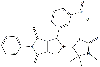 3-{3-nitrophenyl}-5-phenyl-2-(3,4,4-trimethyl-2-thioxo-1,3-thiazolidin-5-yl)dihydro-2H-pyrrolo[3,4-d]isoxazole-4,6(3H,5H)-dione Struktur
