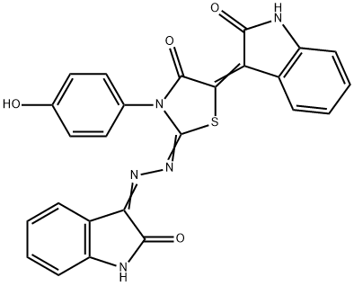 1H-indole-2,3-dione 3-{[3-(4-hydroxyphenyl)-4-oxo-5-(2-oxo-1,2-dihydro-3H-indol-3-ylidene)-1,3-thiazolidin-2-ylidene]hydrazone} Structure