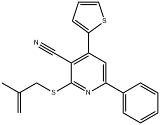 2-((2-methylprop-2-enyl)sulfanyl)-6-phenyl-4-thiophen-2-ylpyridine-3-carbonitrile Structure