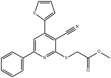 methyl 2-((3-cyano-6-phenyl-4-thiophen-2-ylpyridin-2-yl)sulfanyl)acetate Struktur