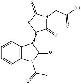 [5-(1-acetyl-2-oxo-1,2-dihydro-3H-indol-3-ylidene)-4-oxo-2-thioxo-1,3-thiazolidin-3-yl]acetic acid Struktur