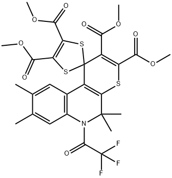 tetramethyl 5',5',8',9'-tetramethyl-6'-(trifluoroacetyl)-5',6'-dihydrospiro[1,3-dithiole-2,1'-[1'H]-thiopyrano[2,3-c]quinoline)-2',3'-tetracarboxylate Struktur