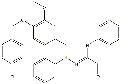 1-(5-{4-[(4-chlorobenzyl)oxy]-3-methoxyphenyl}-1,4-diphenyl-4,5-dihydro-1H-1,2,4-triazol-3-yl)ethanone 结构式