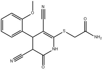 2-{[3,5-dicyano-4-(2-methoxyphenyl)-6-oxo-1,4,5,6-tetrahydro-2-pyridinyl]sulfanyl}acetamide 化学構造式