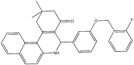 5-{3-[(2-fluorobenzyl)oxy]phenyl}-2,2-dimethyl-2,3,5,6-tetrahydrobenzo[a]phenanthridin-4(1H)-one Struktur