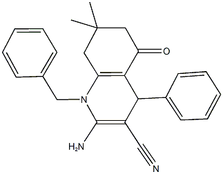 2-amino-1-benzyl-7,7-dimethyl-5-oxo-4-phenyl-1,4,5,6,7,8-hexahydro-3-quinolinecarbonitrile Struktur