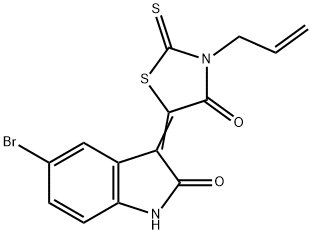 3-(3-allyl-4-oxo-2-thioxo-1,3-thiazolidin-5-ylidene)-5-bromo-1,3-dihydro-2H-indol-2-one 化学構造式