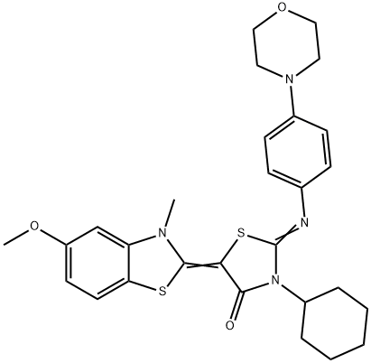 3-cyclohexyl-5-(5-methoxy-3-methyl-1,3-benzothiazol-2(3H)-ylidene)-2-{[4-(4-morpholinyl)phenyl]imino}-1,3-thiazolidin-4-one Structure