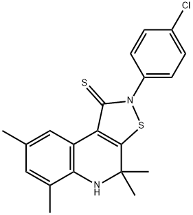 2-(4-chlorophenyl)-4,4,6,8-tetramethyl-4,5-dihydroisothiazolo[5,4-c]quinoline-1(2H)-thione,309276-09-3,结构式