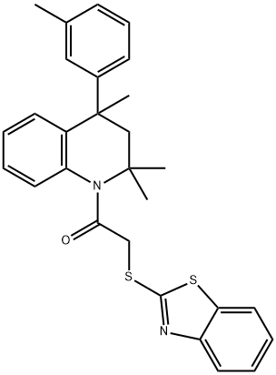 1-[(1,3-benzothiazol-2-ylsulfanyl)acetyl]-2,2,4-trimethyl-4-(3-methylphenyl)-1,2,3,4-tetrahydroquinoline 化学構造式