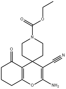 2-amino-3-cyano-1'-ethoxycarbonyl-5-oxo-5,6,7,8-tetrahydrospiro[4H-chromene-4,4'-piperidine],309278-18-0,结构式