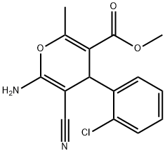 methyl 6-amino-4-(2-chlorophenyl)-5-cyano-2-methyl-4H-pyran-3-carboxylate Struktur