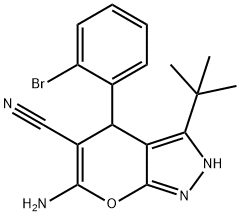 6-amino-4-(2-bromophenyl)-3-tert-butyl-1,4-dihydropyrano[2,3-c]pyrazole-5-carbonitrile Structure