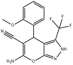 6-amino-4-(2-methoxyphenyl)-3-(trifluoromethyl)-1,4-dihydropyrano[2,3-c]pyrazole-5-carbonitrile 结构式