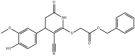 benzyl 2-{[3-cyano-4-(4-hydroxy-3-methoxyphenyl)-6-oxo-1,4,5,6-tetrahydro-2-pyridinyl]sulfanyl}acetate Structure