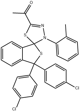 1-[1,1-bis(4-chlorophenyl)-4'-(2-methylphenyl)-1,3,4',5'-tetrahydrospiro(2-benzothiophene-3,5'-[1,3,4]-thiadiazole)-2'-yl]ethanone,309282-48-2,结构式